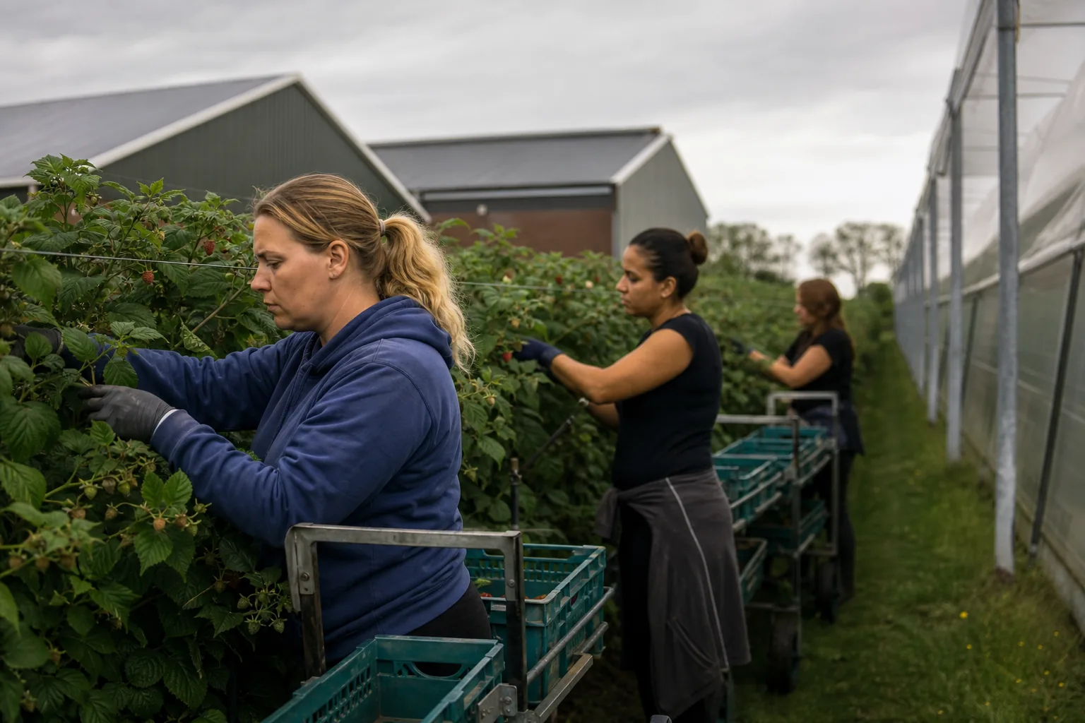 Werk op een Nederlands agrarisch bedrijf. Beeld bij het artikel: Wie doet wat op een fruitbedrijf waar vier plukploegen de uren op orde hebben?